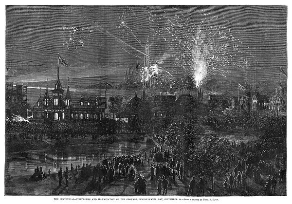 CENTENNIAL FAIR, 1876. Fireworks and illumination of the fairgrounds at the Centennial