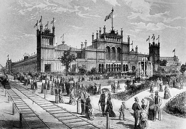 CENTENNIAL FAIR, 1876. The Main Exhibition Building at the Centennial Exposition in Philadelphia, Pennsylvania, 1876. Wood engraving from a contemporary American newspaper