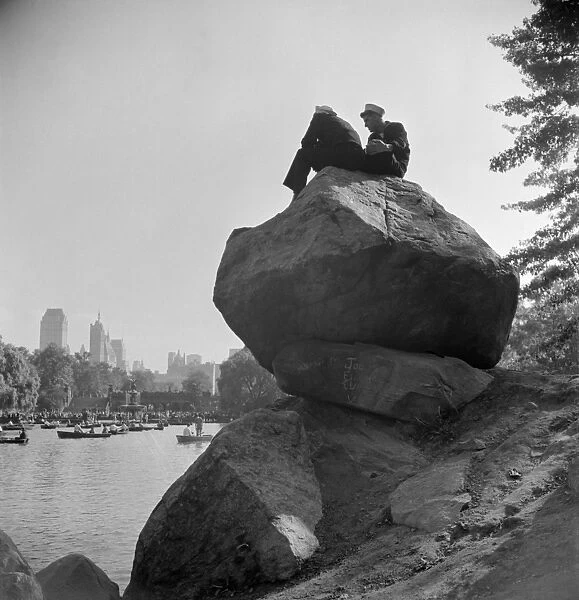 CENTRAL PARK, 1942. Sailors overlooking the lake in Central Park, New York City