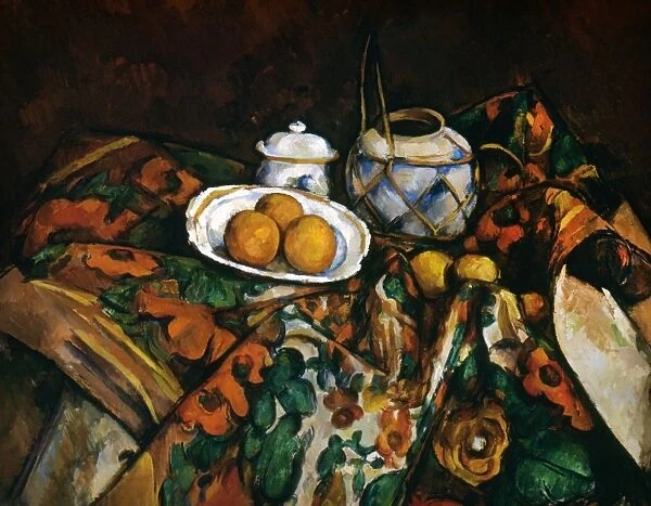 CEZANNE: STILL LIFE, c1905. Still Life with Ginger Jar, Sugar Bowl and Oranges. Oil on canvas by Paul Cezanne, c1905