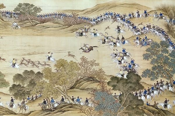 Ch ien Lung, Qing emperor of China (1736-1796), on a deer hunt. Painted silk scroll, mid-18th century, by Lang Shih-Ning (1688-1766), the assumed name of Giuseppe Castiglione