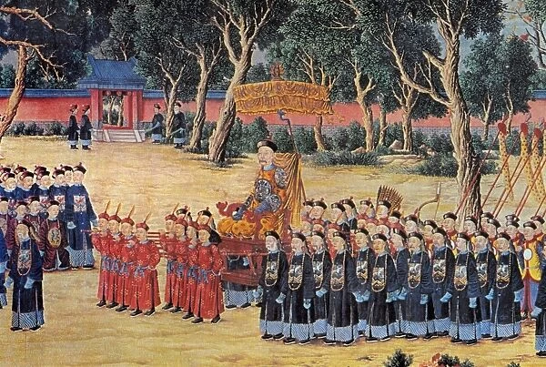 Ch ien-Lung at a victory feast after Mohammedan campaign, 1760. Detail of scroll painting by Lang Shih-ning (1688-1766), the assumed name of Giuseppe Castiglione