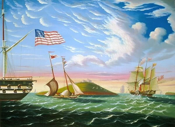 CHAMBERS: BOSTON. Boston Harbor. Oil on canvas by Thomas Chambers, mid-19th century