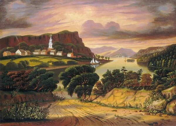 CHAMBERS: NEW YORK. Lake George and the Village of Caldwell. Oil on canvas by Thomas Chambers