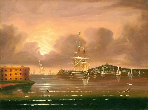 CHAMBERS: NEW YORK. Threatening Sky, Bay of New York. Oil on canvas by Thomas Chambers