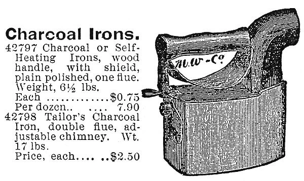 CHARCOAL IRON, 1895. A charcoal iron. Engraving from an American catalogue of 1895