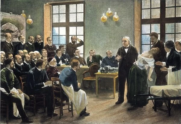 Charcots teaching clinic at the Salp├¬tri├¿re, Paris. After the painting, 1887, by Pierre Andr