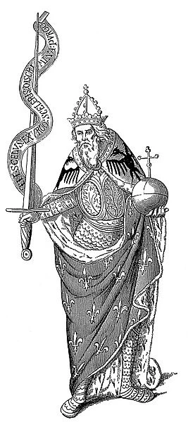 CHARLEMAGNE (742-814). King of the Franks (768-814) and emperor of the west (800-814). Wood engraving, 19th century