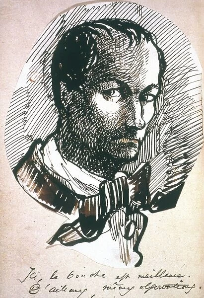 CHARLES BAUDELAIRE (1821-1867). French poet. Self-portrait. Ink on paper