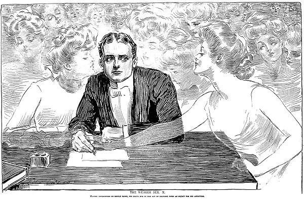 Charles Dana Gibson (1867-1944). American illustrator. The Weaker Sex X. Having Determined To Settle Down, We Leave Him In The Act Of Deciding Upon An Object of His Affection. Pen and ink drawing, 1903