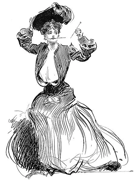 Charles Dana Gibson (1867-1944). American illustrator. A Gibson Girl fastening her hat. Pen and ink drawing, 1904