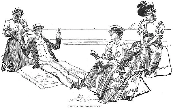 Charles Dana Gibson (1867-1944). American illustrator. The only pepple on the beach. Pen and ink drawing, 1900