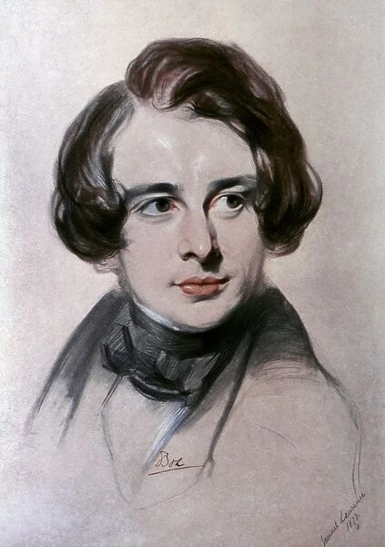 CHARLES DICKENS (1812-1870). English novelist. Chalk drawing, 1838, by Samuel Laurence
