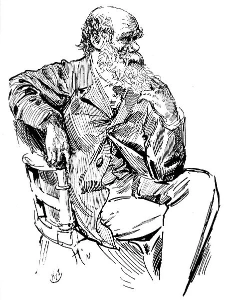 CHARLES ROBERT DARWIN (1809-1882). English naturalist. Pen-and-ink drawing by Harry Furniss