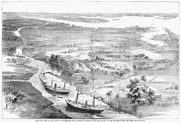 CHARLESTON, 1862. Birds-eye view of the city of Charleston, South Carolina, showing