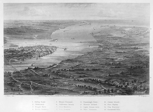 CHARLESTON, 1863. View of Charleston, South Carolina, and its vicinity. Steel engraving, 1863