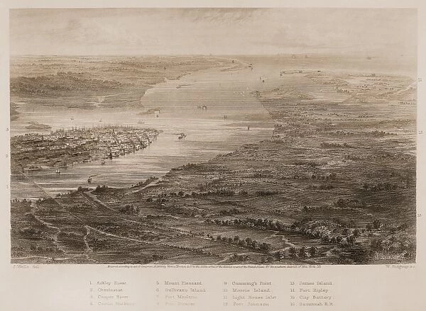 CHARLESTON, 1863. View of Charleston, South Carolina, and its vicinity. Steel engraving, 1863