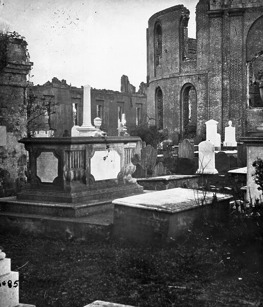 CHARLESTON: CEMETERY, c1865. Cemetery of the Circular Church, in ruins after the Civil War