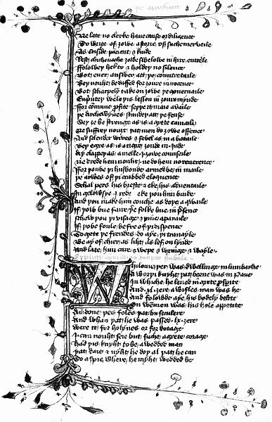 CHAUCER: CANTERBURY TALES. A page from the early 15th century Lansdowne manuscript
