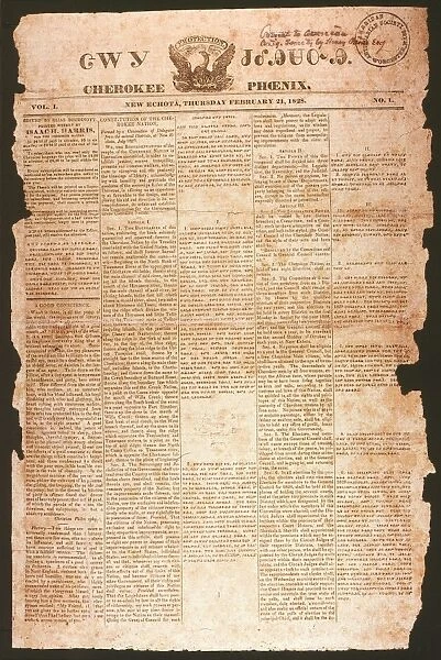 CHEROKEE PHOENIX, 1828. Front page of the first edition, 21 February 1828, of the