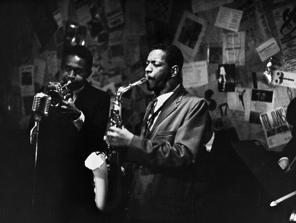 CHERRY & COLEMAN, 1959. Don Cherry on trumpet, and Ornette Coleman on saxophone, performing the The Five Spot in New York City, 1959. Photograph by Bob Parent