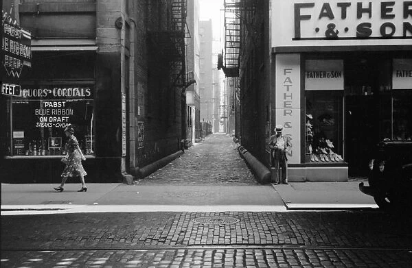 CHICAGO: ALLEY, 1940. View down an alley in Chicago, Illinois. Photograph by John Vachon