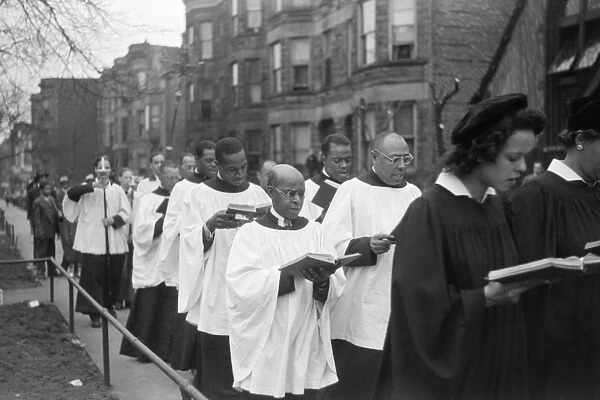 CHICAGO: EASTER, 1941. Easter procession outside of an African American church in Chicago