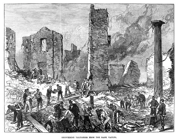 CHICAGO: FIRE, 1871. Men recovering valuables from the bank vaults after the Great