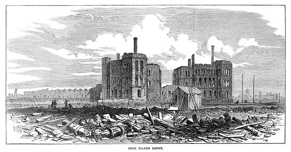 CHICAGO: FIRE, 1871. Ruins of the Rock Island Depot after the Great Fire in Chicago