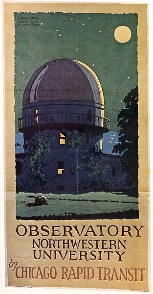 CHICAGO POSTER, 1925. Observatory Northwestern University by Chicago Rapid Transit