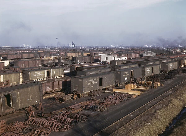 CHICAGO: RAILWAY, 1942. Freight cars being maneuvered in a Chicago and Northwestern railroad yard