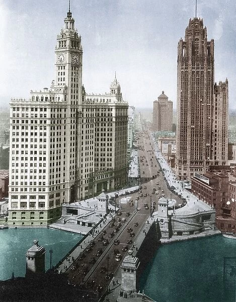 CHICAGO: SKYSCRAPERS, c1925. Skyscrapers on the Michigan Avenue Bridge