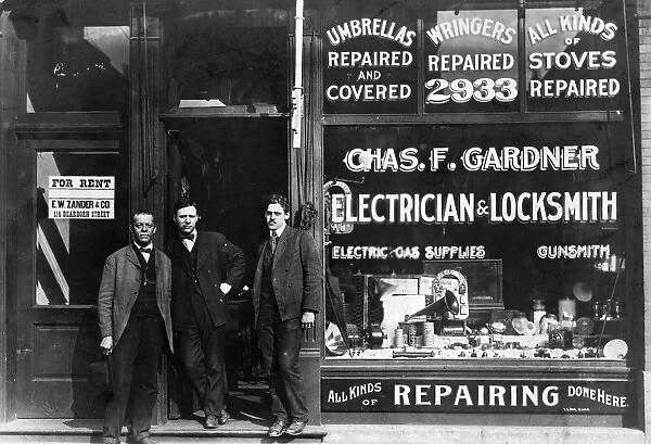 CHICAGO: STORE, c1899. Chas. F. Gardner Electrician and Locksmith, an African American