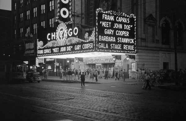 CHICAGO THEATRE, 1941. Meet John Doe playing at the Chicago Theatre in Chicago, Illinois