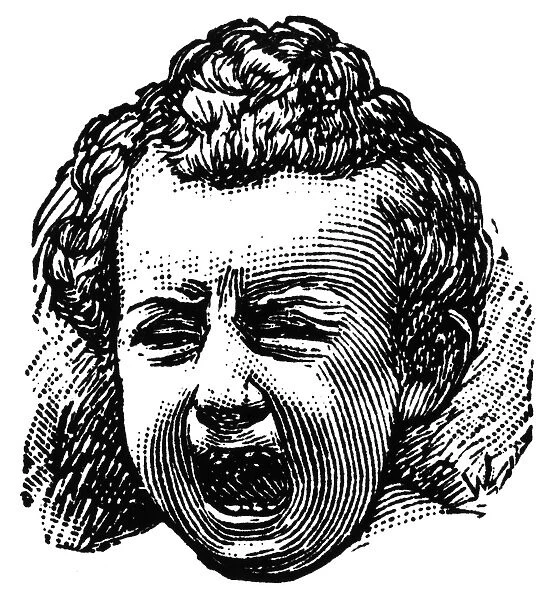 CHILD CRYING. Wood engraving, 19th century