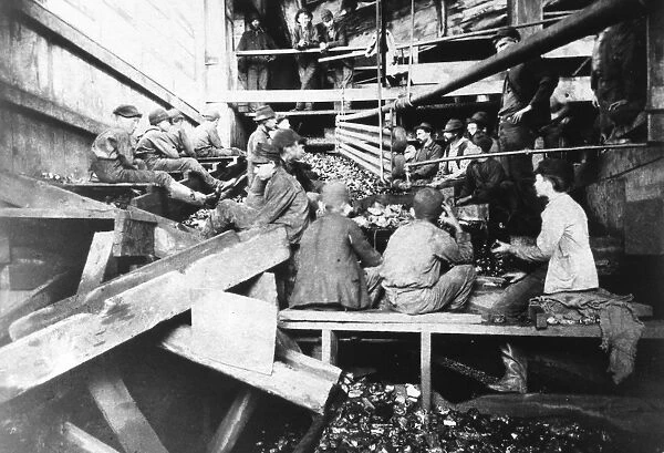 CHILD LABOR, 1913. Boys picking slate in a great coal breaker in a Pennsylvania anthracite mine