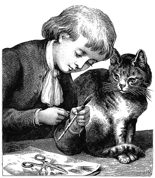 CHILD AND PET, 19th CENT. Line engraving, American, late 19th century