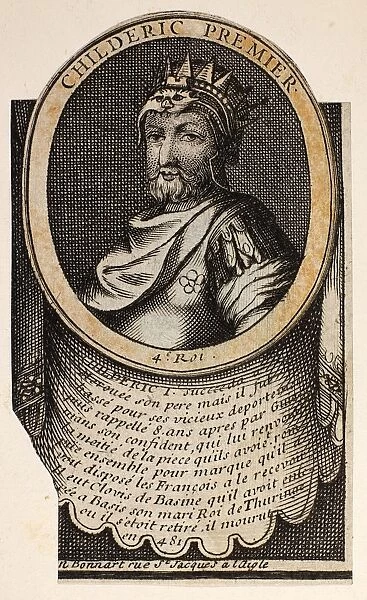 CHILDERIC I (d. c481). King of Salian Franks (457-482). Father of Clovis I. Line engraving, French, 18th century
