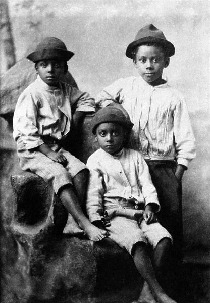 CHILDREN, 19th CENTURY. A late 19th century photograph of three African-American boys