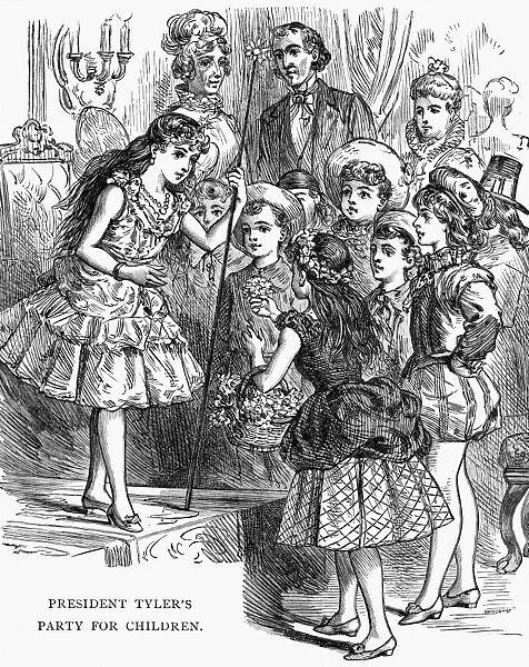 A childrens fancy ball given at the White House by President John Tyler in honor of the birthday of his eldest granddaughter. Wood engraving, 19th century