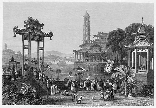 CHINA: CELEBRATION, 1843. A feast of the lanterns celebration in China. Steel engraving, English, 1843, after a painting