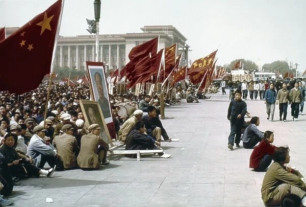 CHINA: CULTURAL REVOLUTION. Youthful Red Guards demonstrating in Tiananmen Square in Peking, China, during the Cultural Revolution, 1967