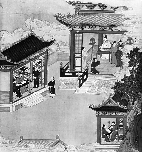 CHINA: EMPEROR & SCHOLARS. Scholars at work (left and lower right) and meeting