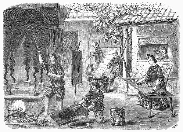 CHINA: INDIGO, 1855. Manufacturing indigo in China. Wood engraving, 1855