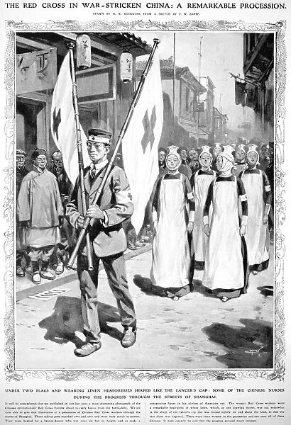 CHINA: REVOLUTION, 1911. Chinese Red Cross nurses march through the streets of Shanghai