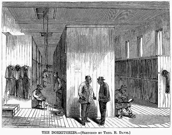 CHINESE IMMIGRANTS, 1870. Dormitories for workers at a Chinese shoe factory in North Adams