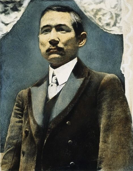 Chinese statesman and revolutionary leader. Oil over a photograph, 19th century