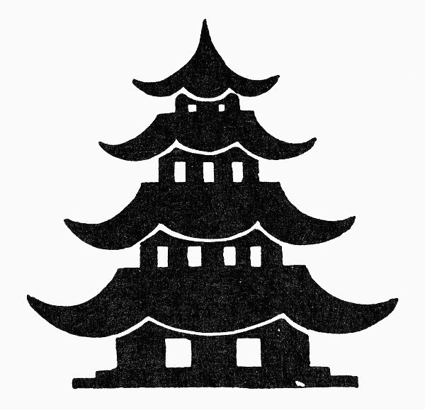 CHINESE SYMBOL: PAGODA. Chinese symbol of inspiration and hope. Woodcut