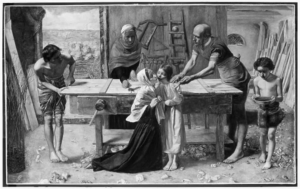CHRIST IN PARENTS HOUSE. Jesus in Josephs carpenters shop. Oil on canvas, 1850