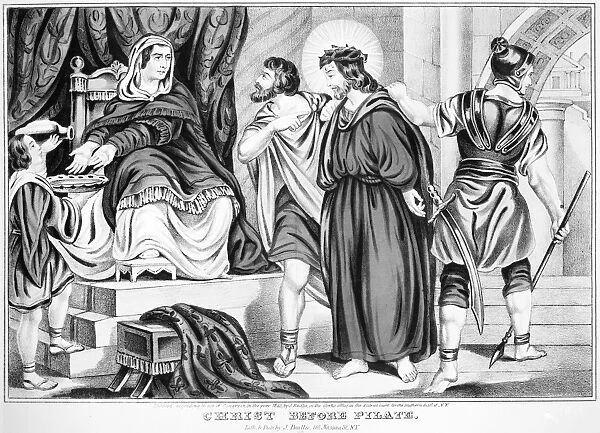 CHRIST BEFORE PILATE. Station Number 1. Lithograph, American, 1845